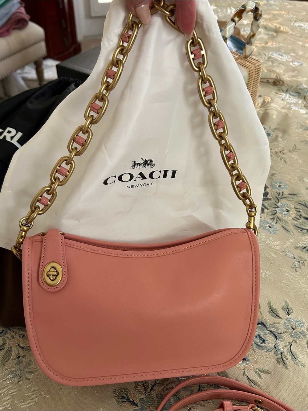 Coach Swinger Bag! Pink Leather Crossbody Bag with Brass & Leather Chain